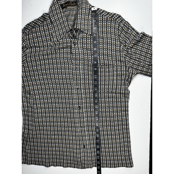 Vintage 70s Pierre Conte France Creation Jersey Shirt Men Size 4 Mod Houndstooth - Picture 10 of 14